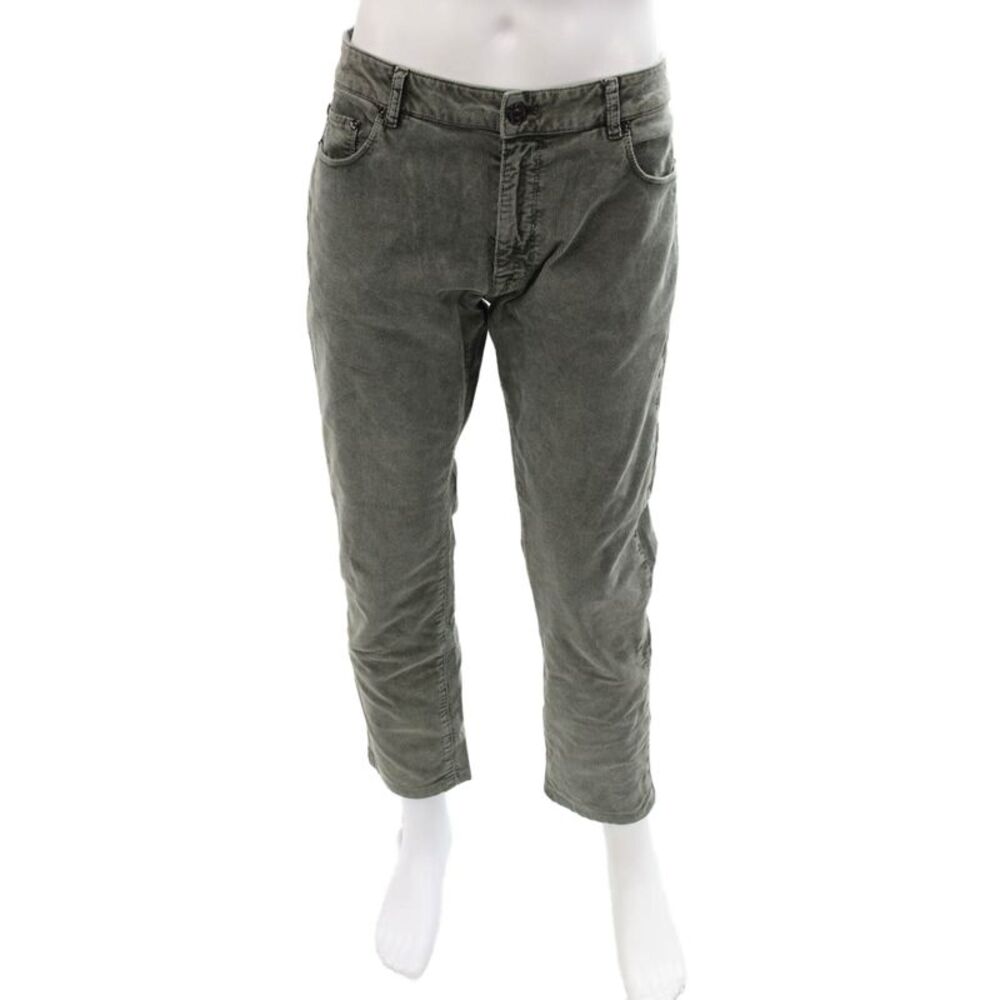 Torino Mens Cropped Army Green Cotton Elastane Pants Button Inseam 27 Size 36